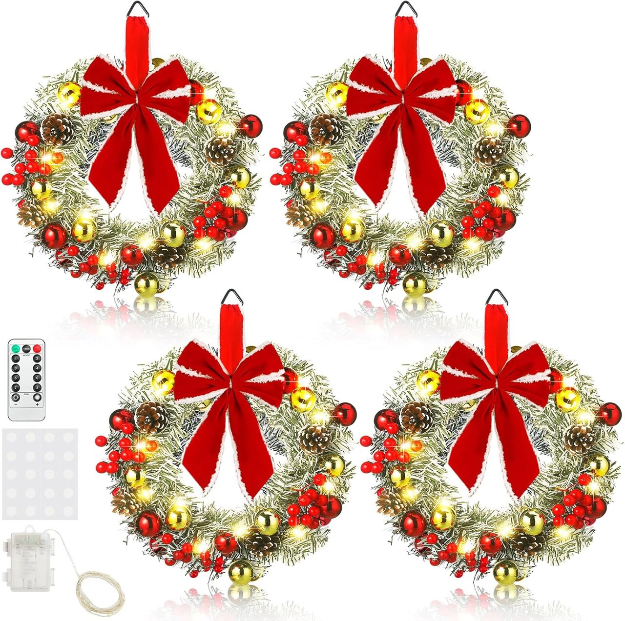 14 Inch Timer Lighted Christmas Wreaths 13.77"D x 15.74"W x 13.77"H